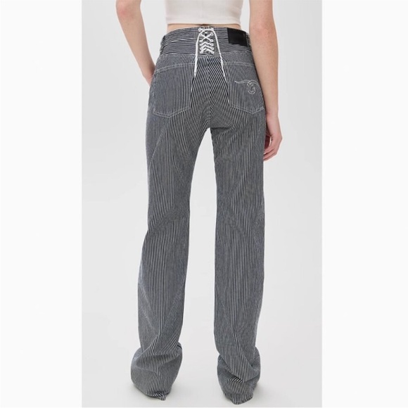 R13 Lace Back Jane Jeans Indigo railroad stripe **cut hem - Picture 1 of 16